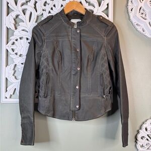 Hei Hei Faux Leather Jacket Zip Button Quilted Small Gray